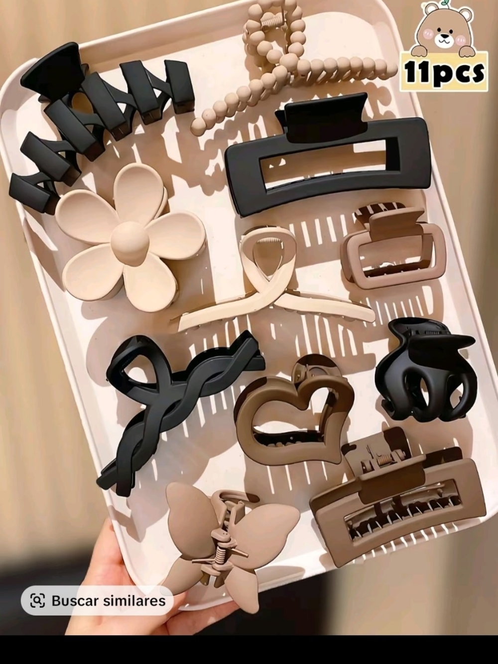 Neutral & Black Hair Clip Set – 11pcs Women Accessories